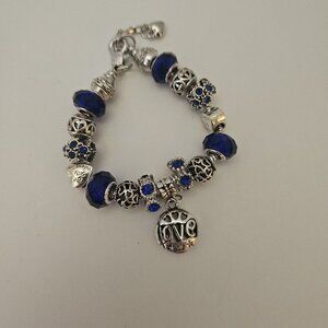 Love Charm Bracelet Blue Gift For Her Anniversary Birthday Mothers Day Present